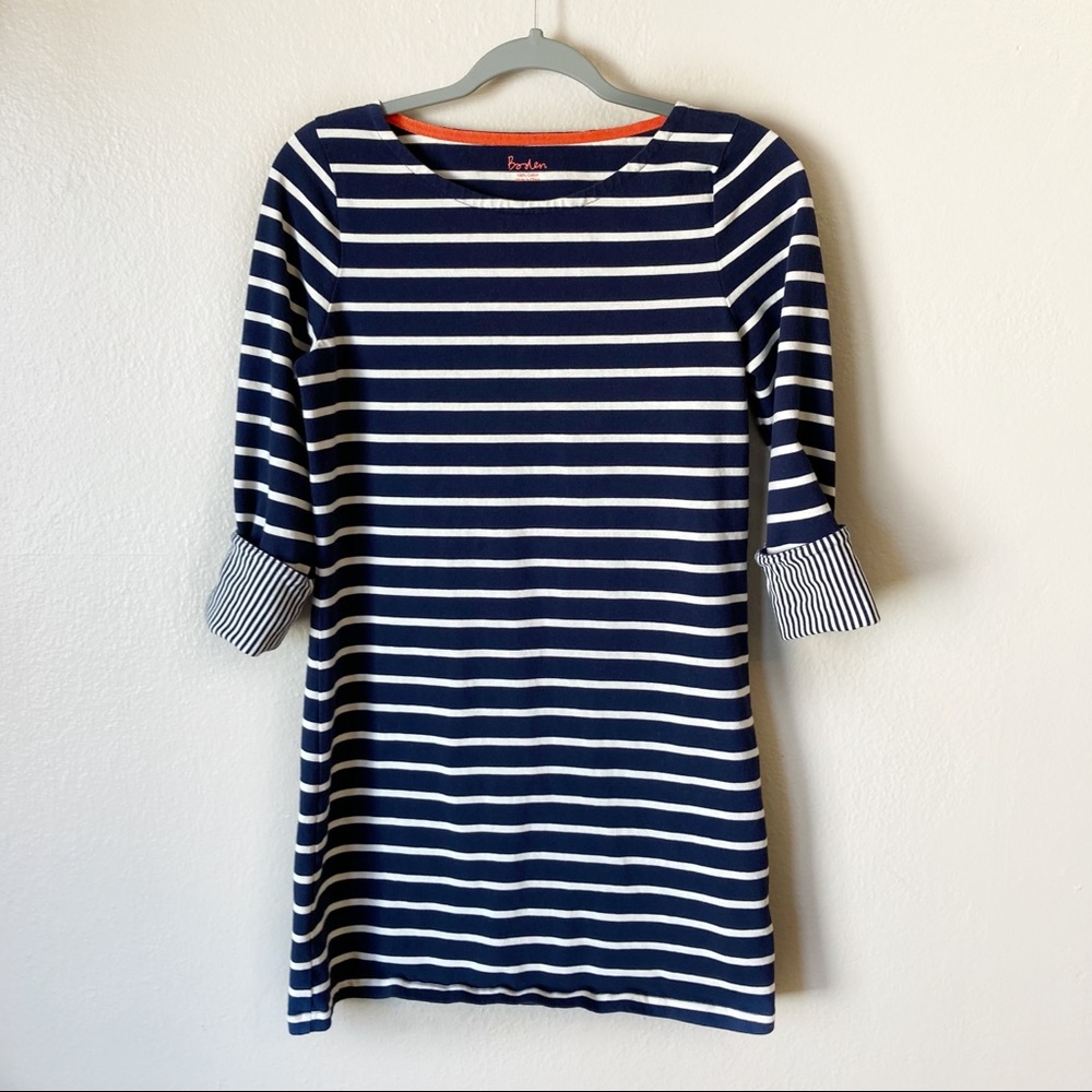 Boden Navy and White Striped Boatneck Dress